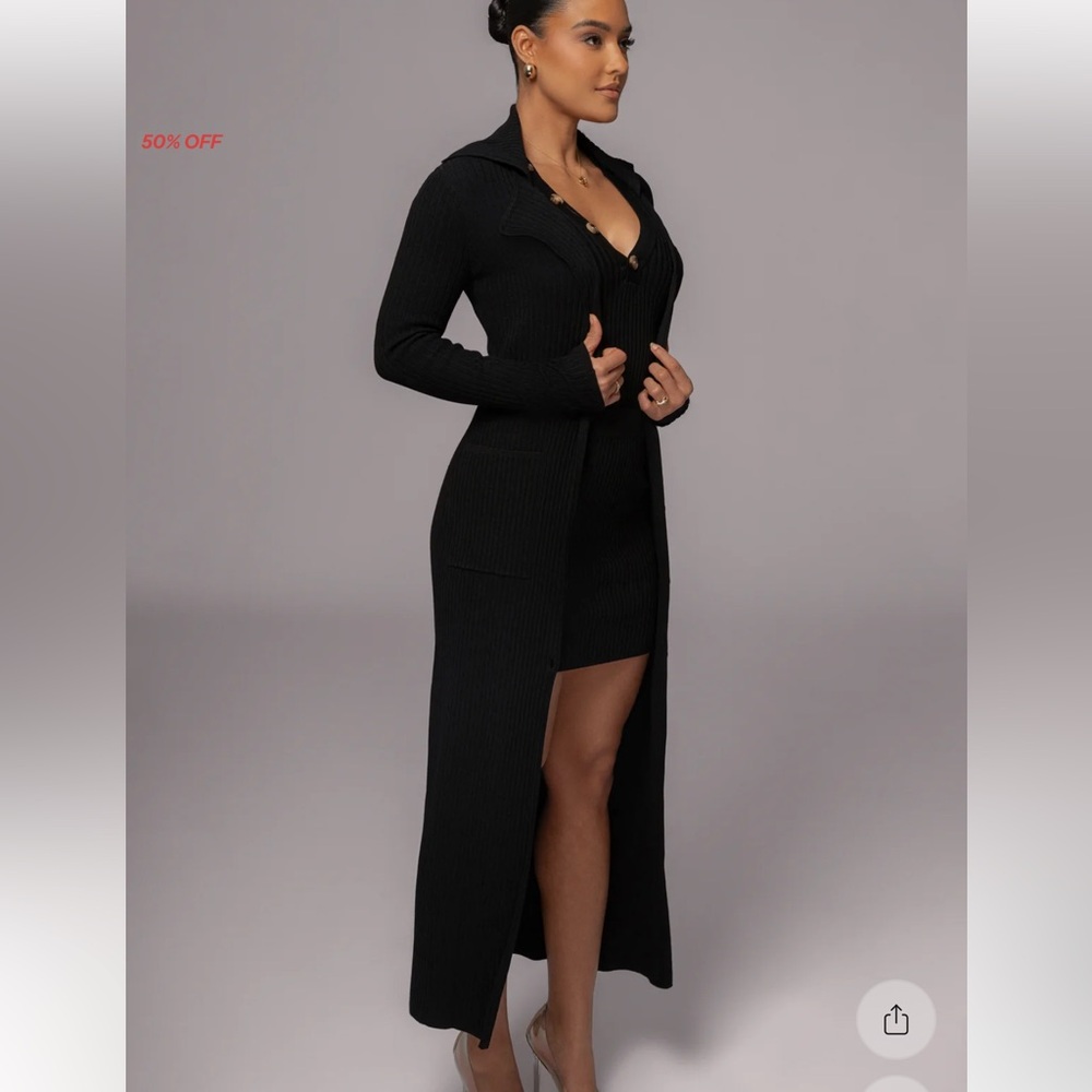 JLUXLABEL BLACK LIDA RIBBED DUSTER new without tags